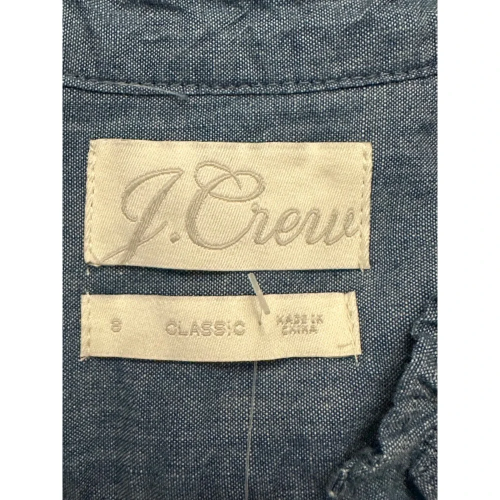 J. Crew Womens Ruffle Collar Chambray Shirt Blue Classic Fit Size 8 NEW!